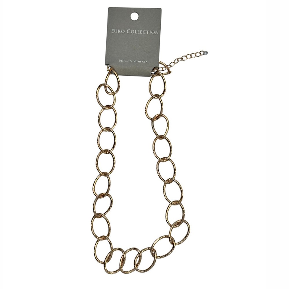 Gold Oval Link Textured Chain Necklace-224MS