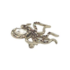 Gold Tone Octapus Brooch Sparkling Amber & Clear Rhinestones Vintage Small Pin