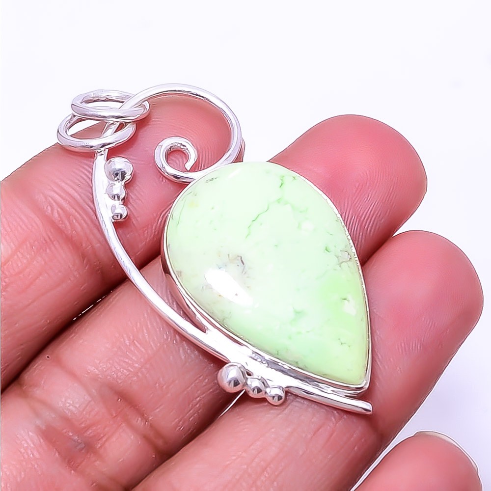 Lemon Chrysoprase – Australia Handmade 925 Sterling Silver Pendant 1.95″ P9
