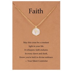 Small Cross Necklace for Women, Dainty 14K Gold Plated 14mm, pearl white