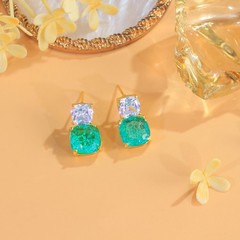 Yellow Gold Plated CZ White Ice Green Square Dangle Drop Earrings Cute Jewelry