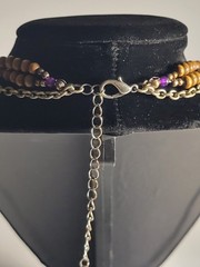 Multi Strand Beaded Boho Necklace Shell Wood Green Purple Iridescent Layered 21″
