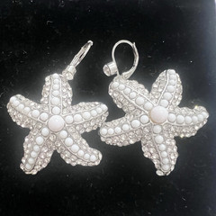 Silver Tone Starfish White/Clear Rhinestone Dangle/Drop Earrings Leverback