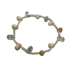 White, Beige and Clear Bead Stretch Bracelet