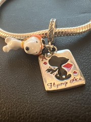 Peanuts Character Snoopy 925 Sterling Silver Flying Ace Dangle Bracelet