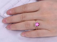 2.40 Ct Emerald Cut Natural Ruby Diamond Wedding Ring 14K Rose Gold Size 8