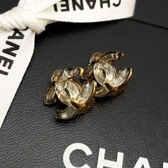 Chanel Coco Mark Earrings 02A Gold Clear Icon Ready To Wear Authentic