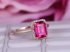2.40 Ct Emerald Cut Natural Ruby Diamond Wedding Ring 14K Rose Gold Size 8