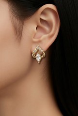 Gold Tone Clear Marquise Crystal Stud Earrings Prong Set Nickel-Free