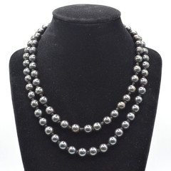 Long Black Jade Bead Necklace 35in Rope Hand-Knotted Strand Genuine Jadeite