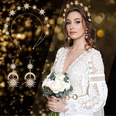 6 Pcs Celestial Jewelry Set – Crown, Moon, Star Headband, Earrings, Tiara for We
