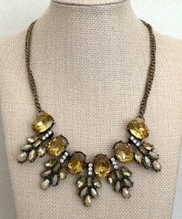 THE LIMITED Amber Topaz Crystal Statement Bib Collar Necklace Antique Gold