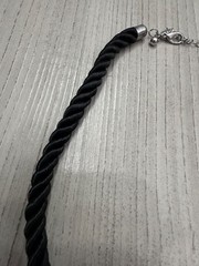 Statement Runway Faux MOP Necklace Beaded Wrapped Accents Black Cord