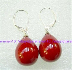 Fashion 12x16mm Drip Red South Sea Shell Pearl Leverback Earrings