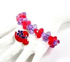 Red Hat Charm Bracelet Assorted Red & Purple Beads Stretchable Society Ladies