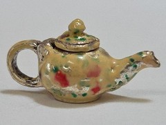 Sterling Silver ~ Tea Pot Charm ~ FABULOUS Enamel ~ RARE ~ Brown County VINTAGE