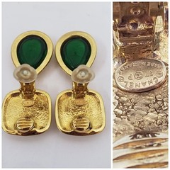CHANEL Gripoix Earrings Coco Mark Teardrop Motif 4.9cm x 2cm With Case