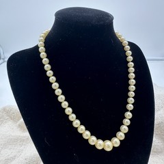 Vintage Marvella Graduated Pearl Necklace Rhinestone Clasp Signed 16″