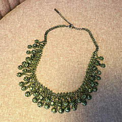Simone Micallef Designer Gree Crystal & Rhinestone Statement Necklace Adjustable