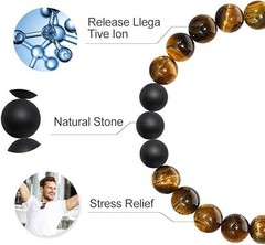 2 Pcs Beaded Bracelets Set Tiger Eye Matte Agate Lava Rock Bracelets for Men USA