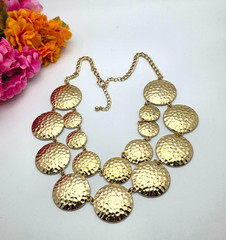 Hammered Gold Tone Disc Statement Necklace Layered Circle Bib 23 In adj. Modern