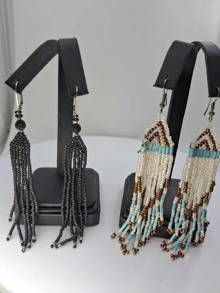 Two Pair Handbeaded Small Bead Dangle Hook Earrings