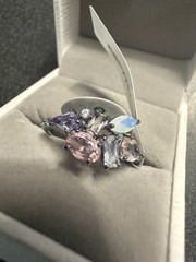 Bomb Party Scattered Dreams Ring Size 8 RBP7791 Multi-Gem Cluster Rhodium Plated