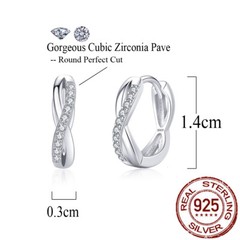 14mm Women 925 Sterling Silver Small Infinity Hoop Earrings Cubic Zircon Jewelry
