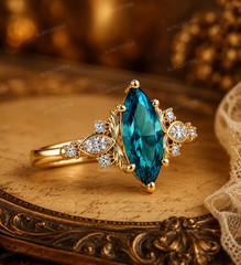 Lab Created Blue Topaz Ring, Base Metal: Brass Finish: Gold Plated, Gift