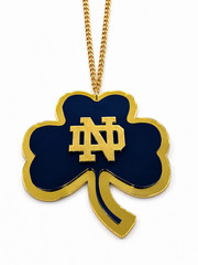 Notre Dame Fighting Irish Shamrock Acrylic Fan Chain Necklace Navy Gold Pendant