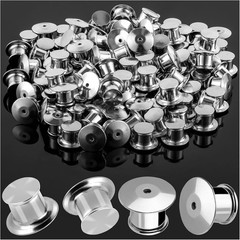 60 Pc Locking Pin Back for Enamel Pin Metal Keeper Clasp with Case Silver