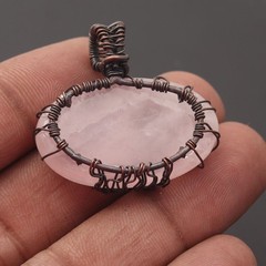 Rose Quartz Gemstone Copper Wire Wrapped Handmade Pendant Jewelry Gift For Her