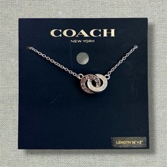 Authentic Coach Silver Interlocking Ring Necklace 16″+2″ Chain New w/ Card