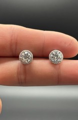VVS1 MoissaniteRound Halo Cubic Stud Earrings Silver Tone White Butterfly Back
