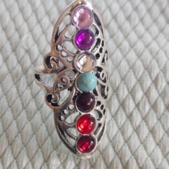 Multicolor Chakra Artificial Gemstone Ring. Size 5.5
