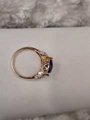 Ross Simons 18k Yellow Gold/Sterling Silver Trillion Blue Cz Ring