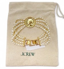 J. Crew Multi Strand Faux Pearl Multi Strand Beaded Roman Coin Bracelet NEW