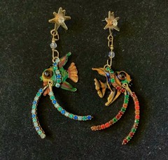 “Lunch at The Ritz” – Caribbean Snack, enameled Angel fish pierced earrings