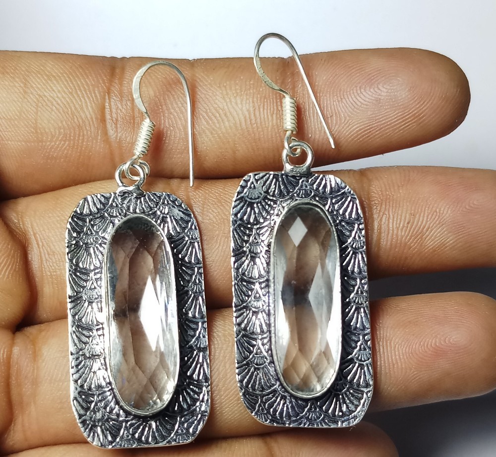 Hydro White Crystal Gemstone Handmade Earring Jewelry Earring Size 1.5 Inches