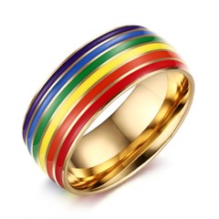 8mm Rainbow Color Love Gay Pride Lesbian Men’s Ring Stainless Steel Striped Band