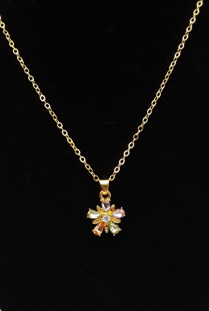 Cute Colorful Flower Pendant Necklace Golden Toned Christmas Party Birthday Gift