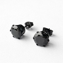 Black CZ Stud Earrings Stainless Steel Unisex Round Minimalist Hypoallergenic