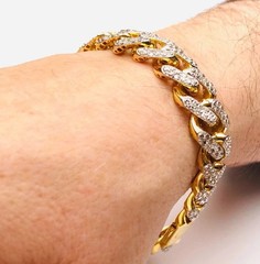 7Ct Round Cut Cut Simulated Diamond Men’s Cuban Bracelet 14k Yellow Gold Plated