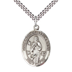 Sterling Silver Our Lady of Assumption Medal 24″ Lobster Claw Chain Necklace