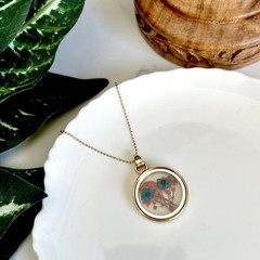Gold Dried Pressed Wildflower Circle Charm Necklace Bohemian Boho Jewelry NEW