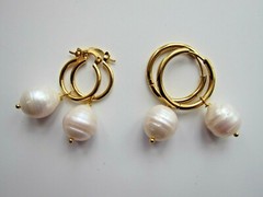 Huge or Small White Cultured Baroque Pearl on Hoop Earrings Silver Gold 7- 14mm