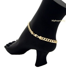 6mm CUBAN CURB LINK CHAIN QUALITY ANKLET BRACELET 14K ITALY GOLD PLATED
