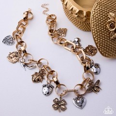 Paparazzi Gold/Silver Tone Oval Link Chain Toggle Dangle Charm Bracelet Love