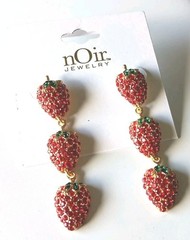 Noir Dangling Fruit Strawberries Brilliant Gold-Tone Gem Fashion Earrings New