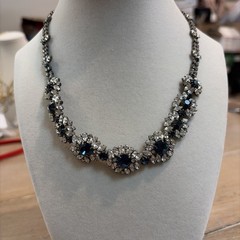 Lisner Sapphire & Sparkling Crystal Rhinestone Statement Collar Necklace 16”